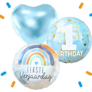 1 Jaar Trosje Blauw - Gevuld Met Helium - 46 cm