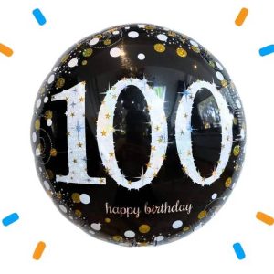 100 Jaar Helium Ballon Zwart/Zilver/Goud - Gevuld Met Helium - 46 cm