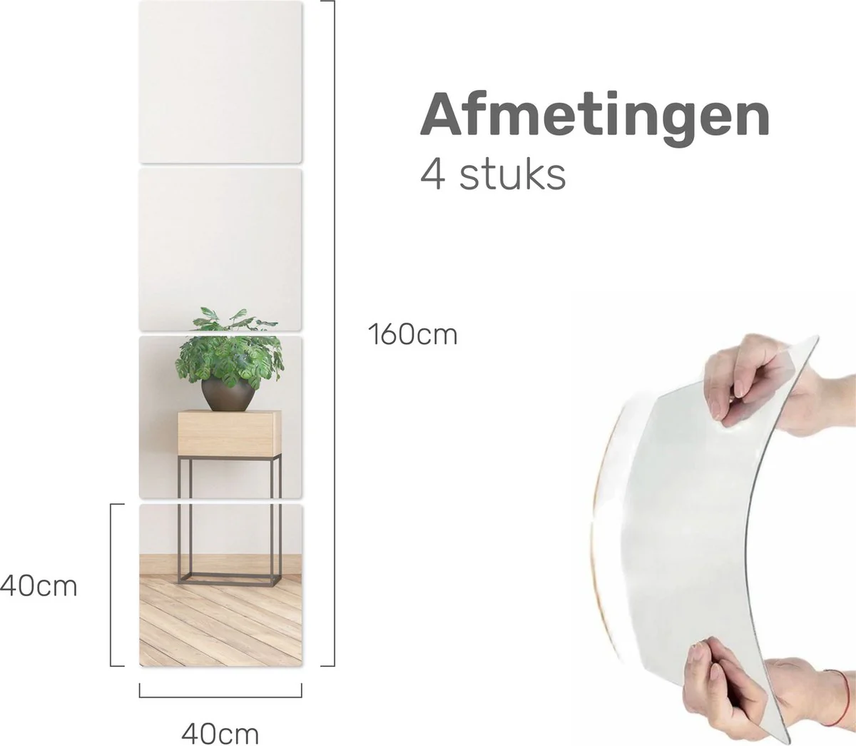 XL Plakspiegel 40x40 - 4 stuks - Zelfklevende - Plakspiegels - Passpiegel - Deur - Spiegel - Spiegelfolie - Sticker - Zelfklevend - Afbeelding 6