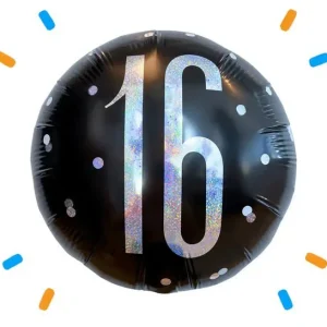 16 Jaar Helium Ballon Zwart - Gevuld Met Helium - 45 cm