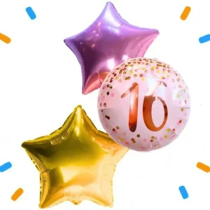 16 Jaar Trosje Roze/Goud/Rose Goud - Gevuld Met Helium - 46 cm