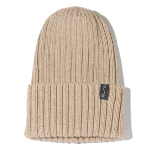 Dikke wollen wintermuts merino – Beige Melange