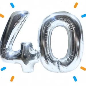 40 Jaar Cijfer Ballonnen Zilver - Gevuld Met Helium - 66 cm