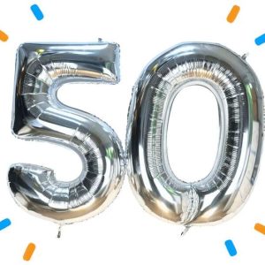 50 Jaar Cijfer Ballonnen Zilver - Gevuld Met Helium - 66 cm