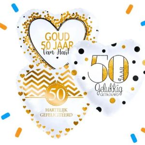 50 Jarig Huwelijk Trosje Helium Ballonnen Goud - Gevuld Met Helium - 46 cm