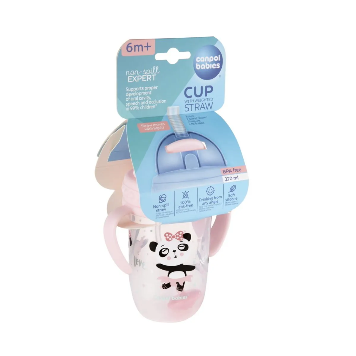 CANPOL Druppelbeker met slang en gewicht 270ml BONJOUR PARIS POEDER ROZE - Afbeelding 7