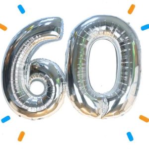 60 Jaar Cijfer Ballonnen Zilver - Gevuld Met Helium - 66 cm