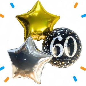 60 Jaar Trosje Zilver/Zwart/Goud - Gevuld Met Helium - 46 cm
