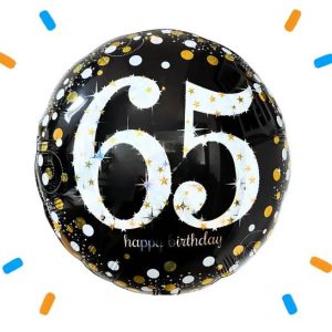 65 Jaar Helium Ballon Zwart/Zilver/Goud - Gevuld Met Helium - 46 cm