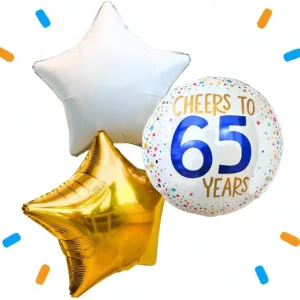 65 Jaar Trosje Wit/Goud/Blauw- Gevuld Met Helium - 46 cm