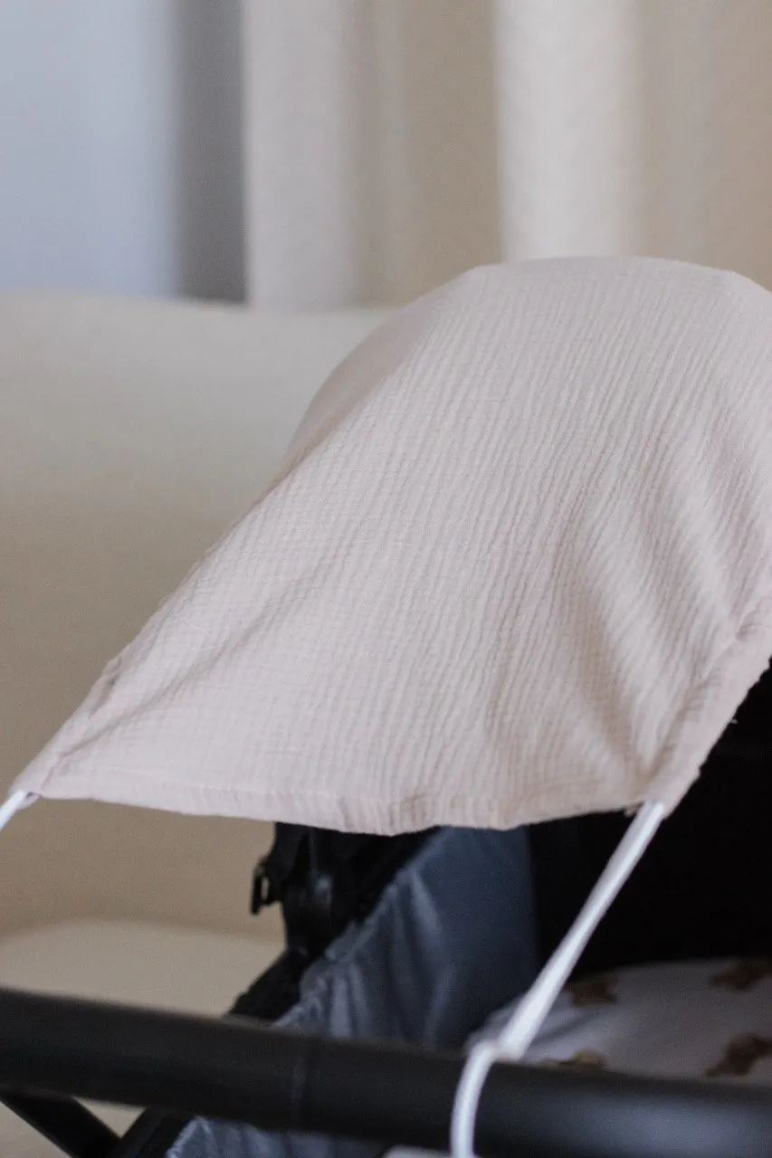 Zonnekap voor kinderwagen van mousseline – Beige - Afbeelding 5