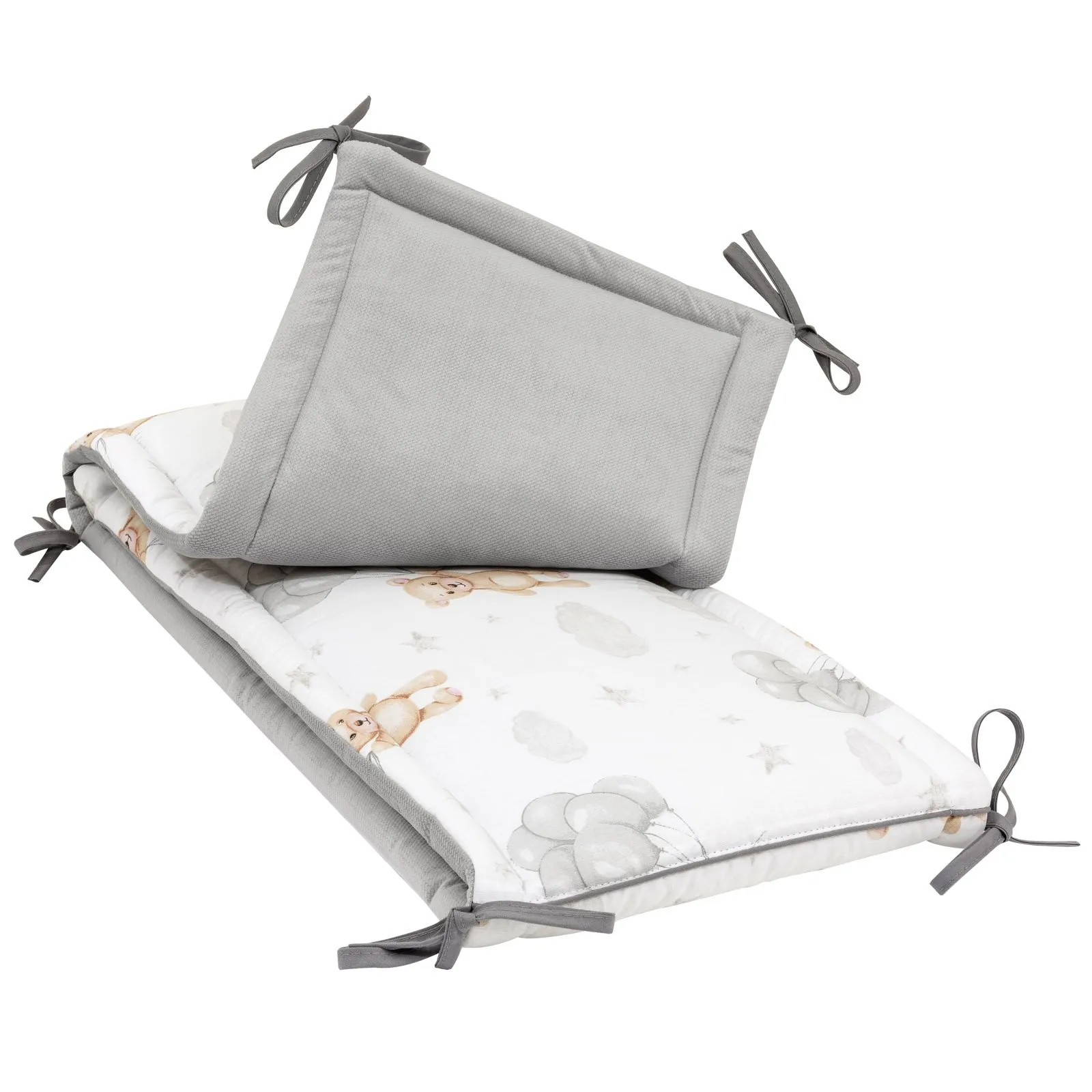Cloudy Bears & Grey Velvet Stootkussen voor Kinderbed 210x30cm - Afbeelding 4