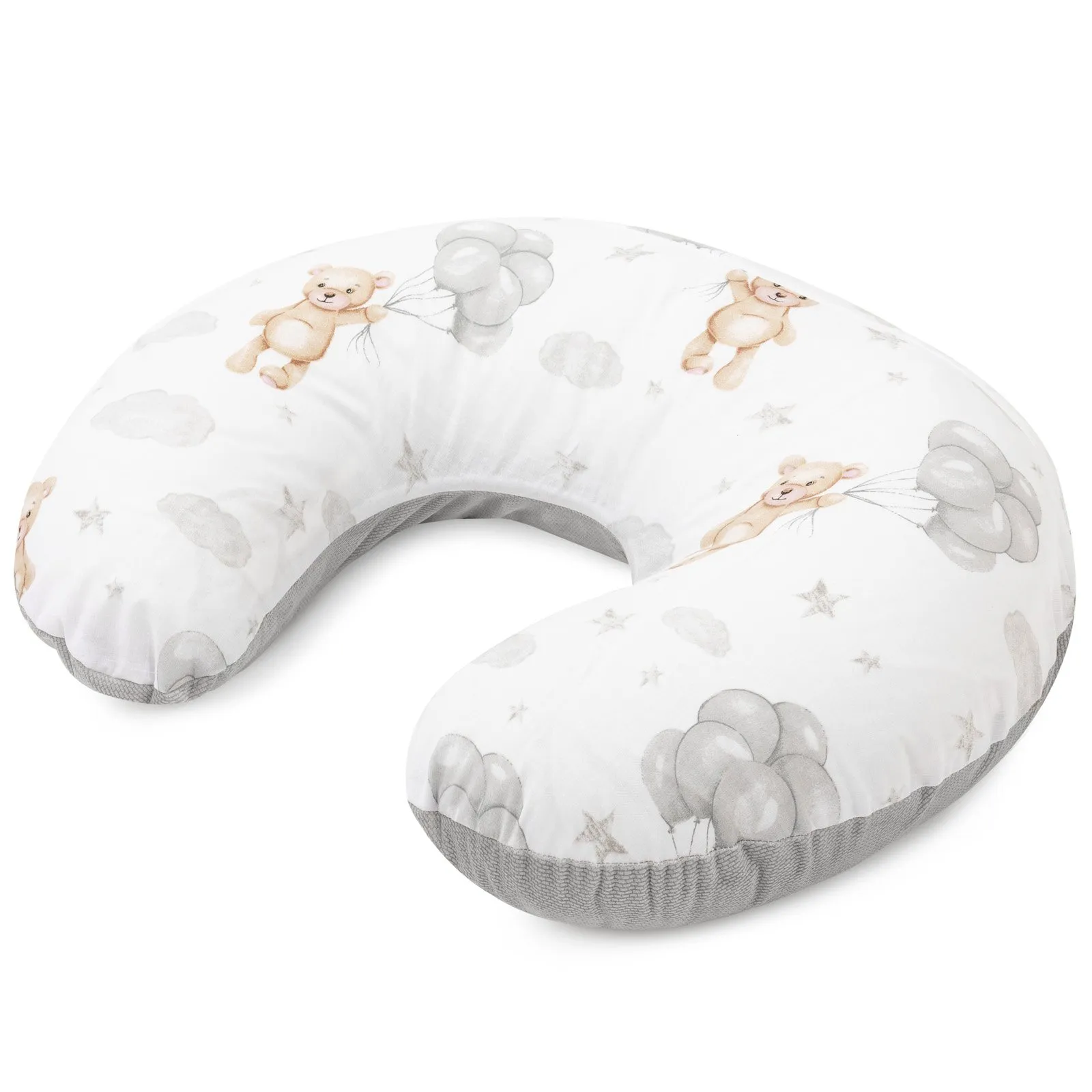 Cloudy Bears & Grey Velvet Voedingskussen met Afneembare Hoes