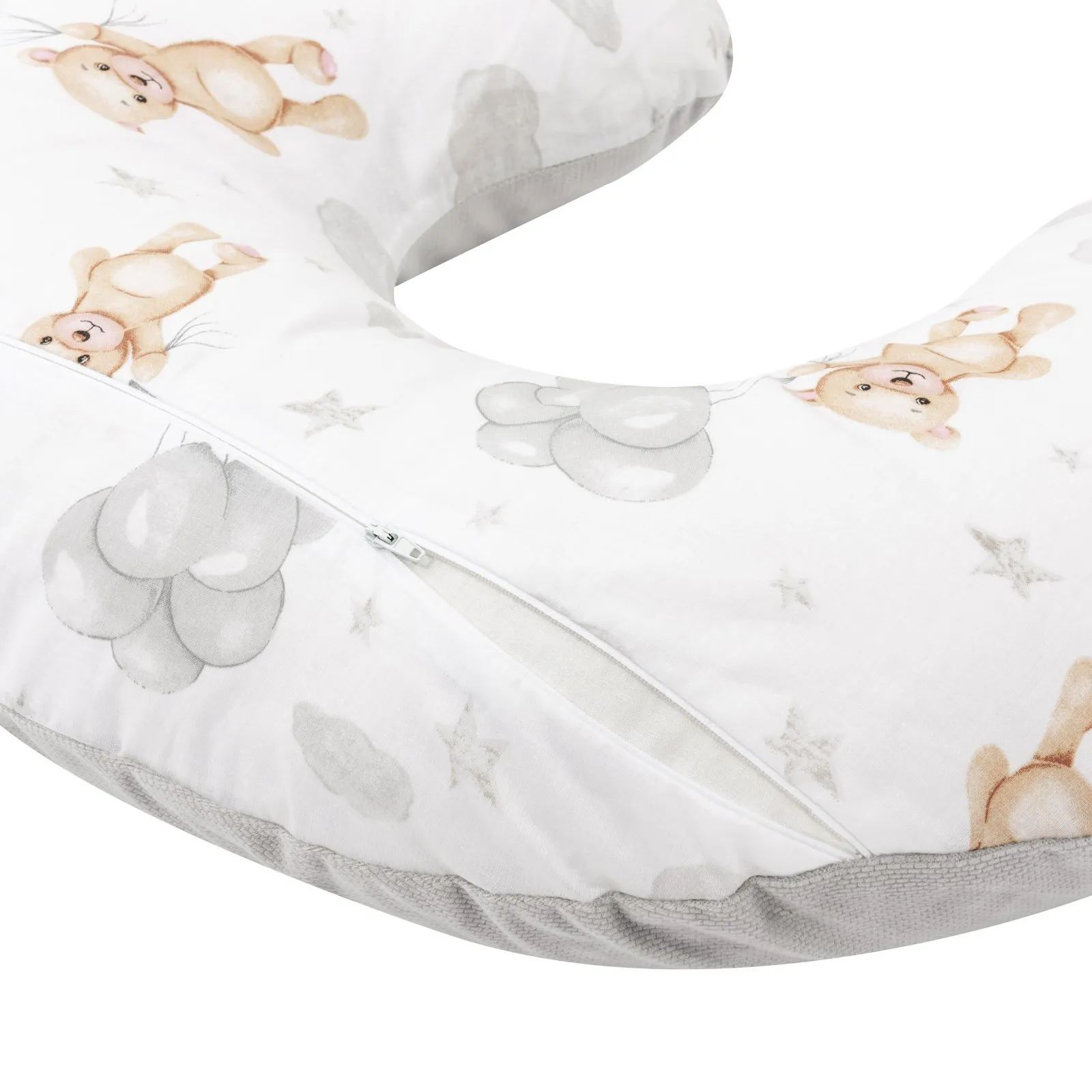 Cloudy Bears & Grey Velvet Voedingskussen met Afneembare Hoes - Afbeelding 5