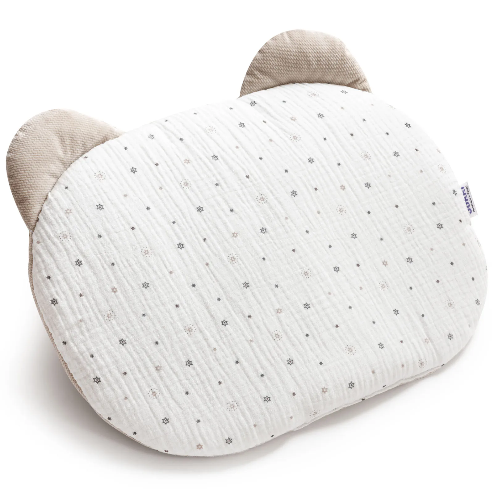 Little Stars Muslin & Ecru Velvet “Teddybeer” Plat Kussen - Afbeelding 2