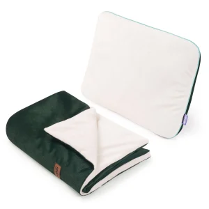 Kinderwagenset – Deken en kussen – Ecru Plush & Green Velvet