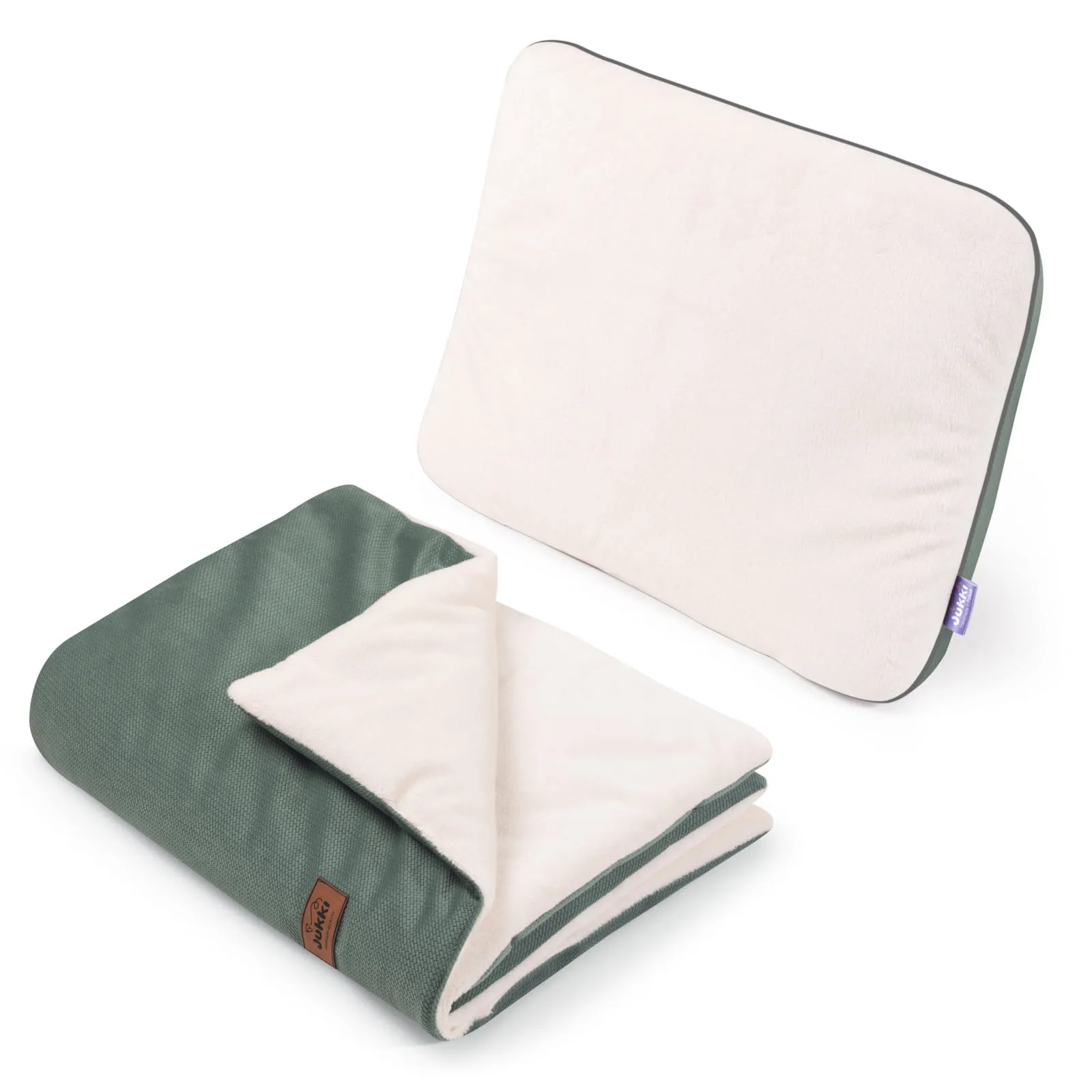 Kinderwagenset – Deken en kussen – Ecru Plush & Olive Velvet
