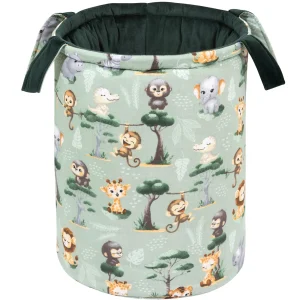Tropical Animals & Bottle Green Velvet Speelgoedmand